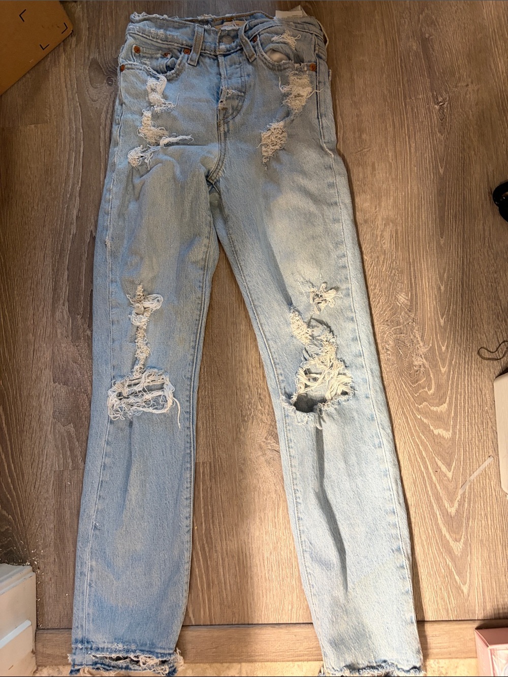 Levi's Light Blue Distressed Straight-Leg Jeans